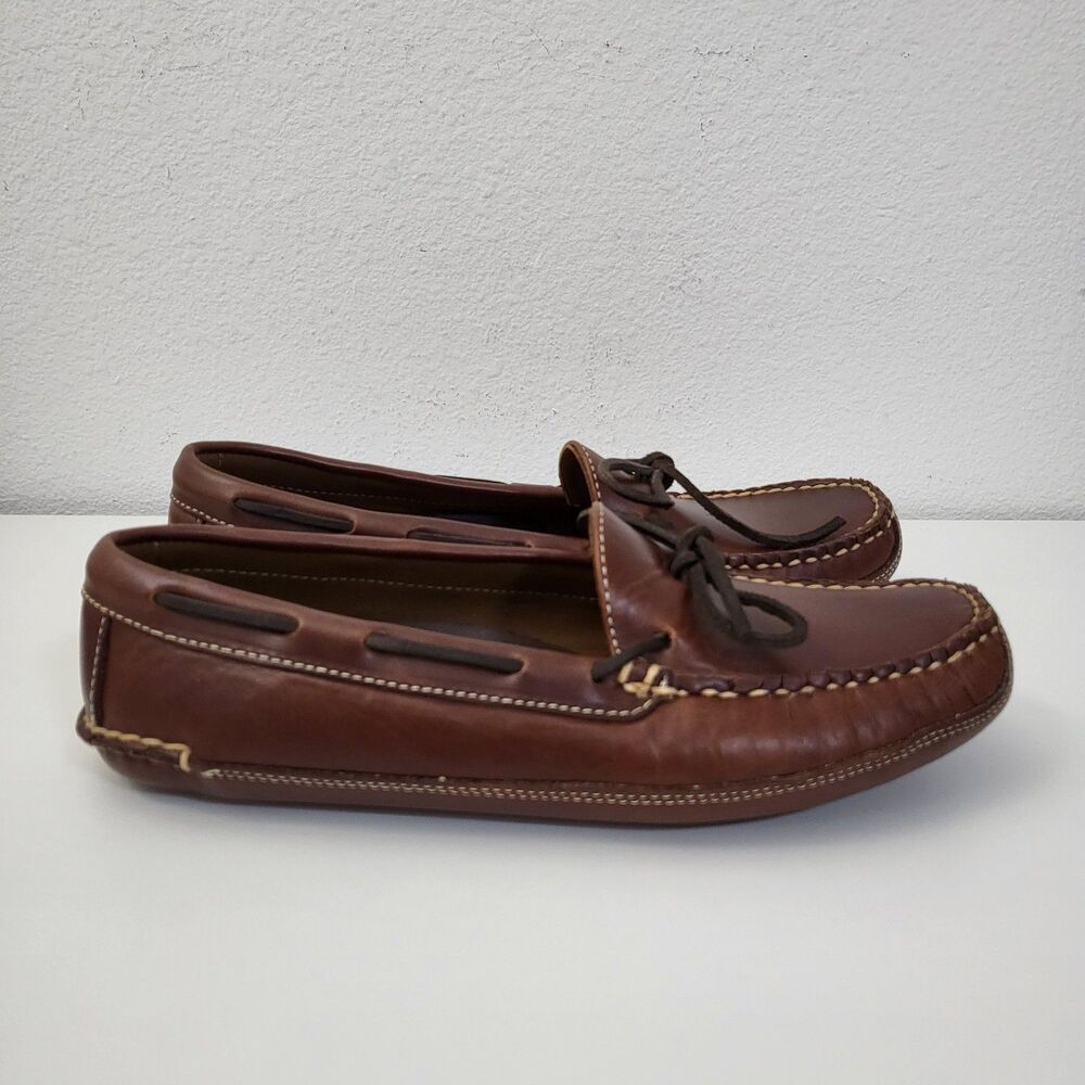 LL BEAN Vintage Mens 8 Brown Leather Double Sole Moccasin Slippers House Shoes